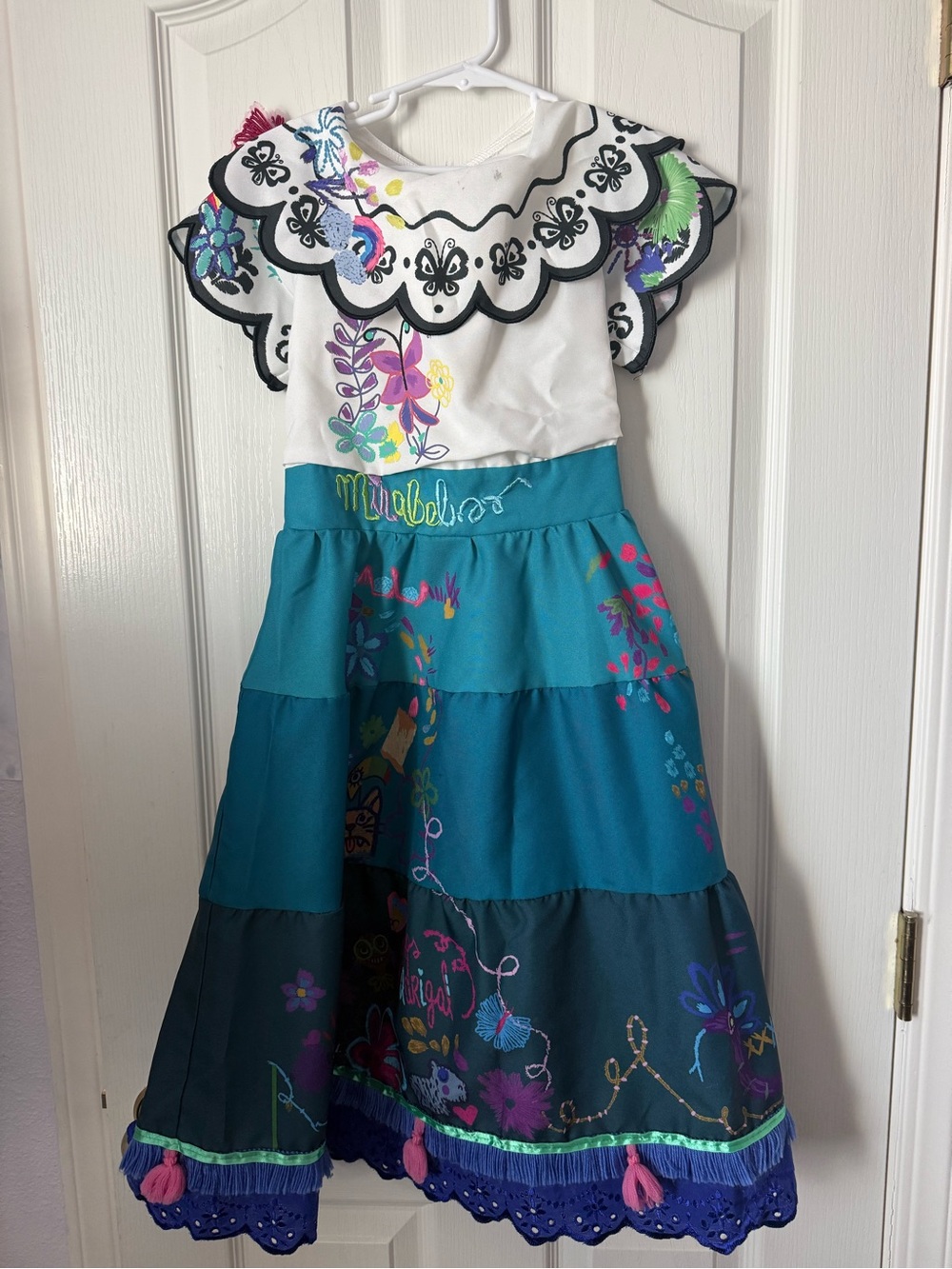 Mirabel Encanto Disney Teal & White Floral Tiered Girls Skirt Dress